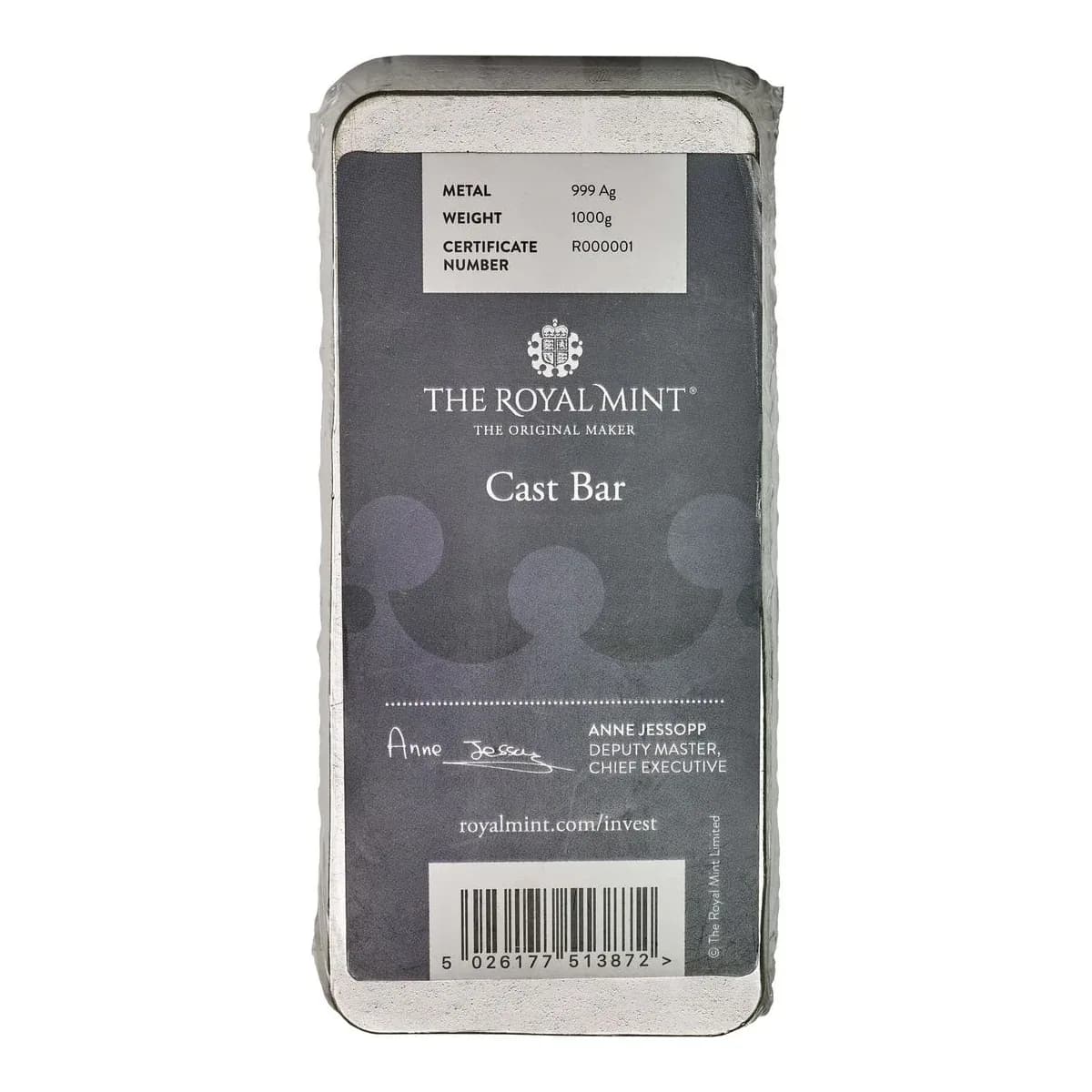1 Kilo Royal Mint Silver Bar (Cast) – view 2
