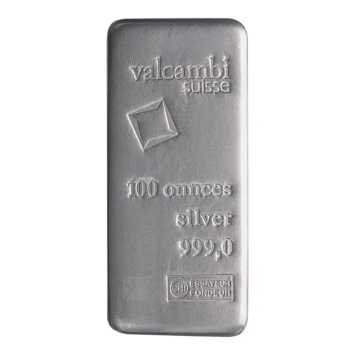 100 oz Valcambi Suisse Silver Bar (Cast)