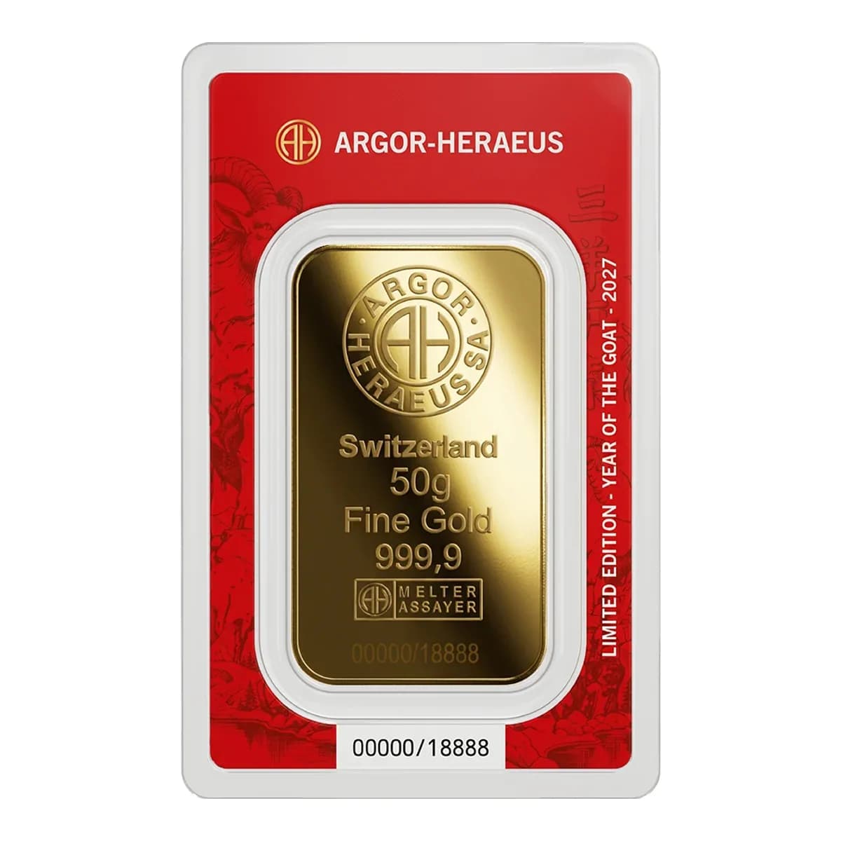 2027 50 g Argor-Heraeus Year of the Goat Gold Bar – view 3