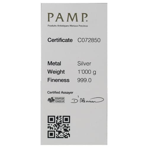 1 kilo pamp suisse silver bar coa