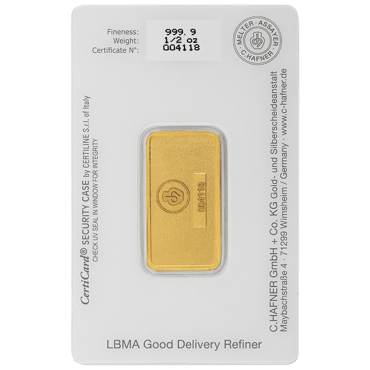 C.Hafner 1/2oz Minted Gold Bar