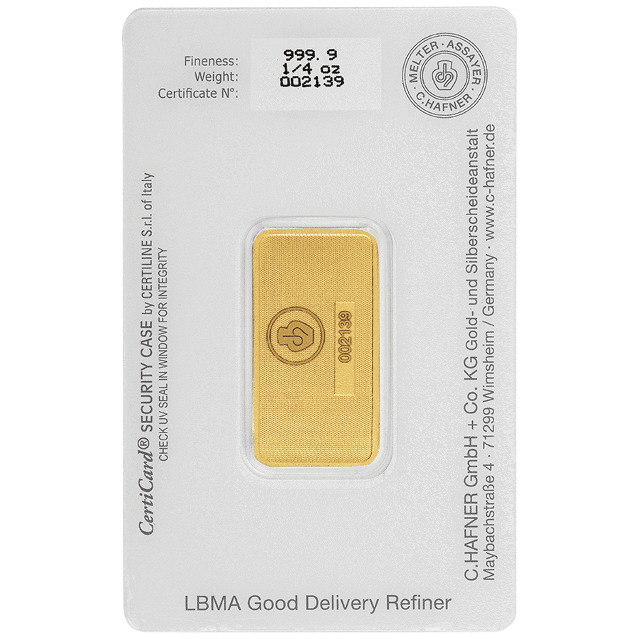 C.Hafner 1/4oz Minted Gold Bar
