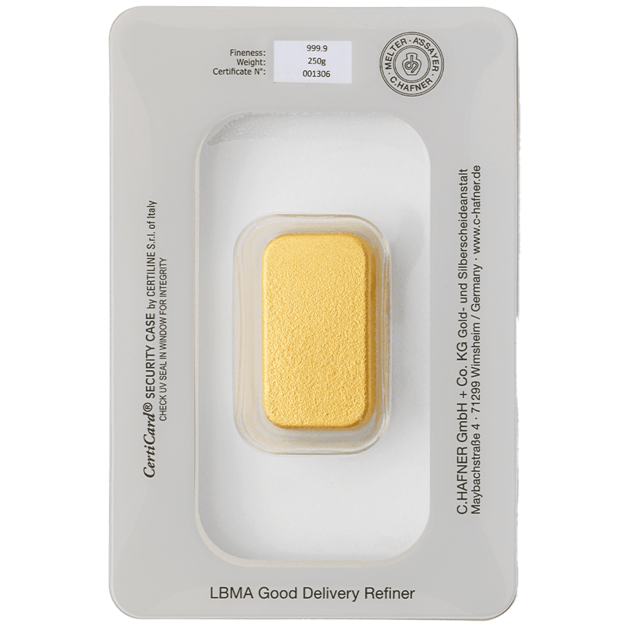 C.Hafner 250g Cast Gold Bar