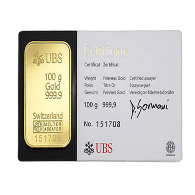 100g UBS Gold Bar Mixed Years